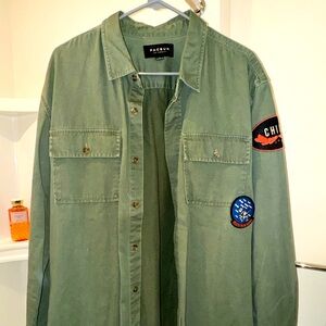 Army green pac sun over shirt with embroidery